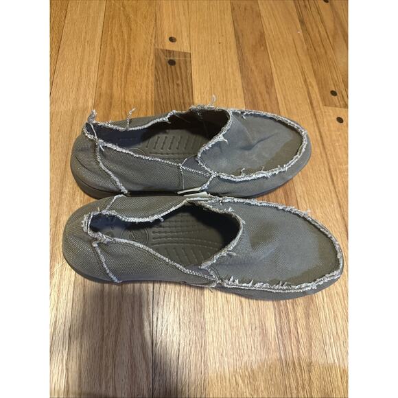 CROCS Santa Cruz Canvas Slip-On Loafer Shoes Brown Frayed 10128 Men's Size 12 - Picture 4 of 8